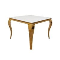 Asher Square Glass Dining Table Gold Frame With White Top