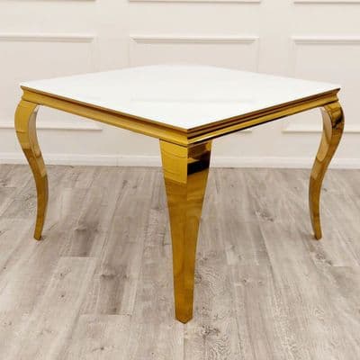 Asher Square Glass Dining Table Gold Frame With White Top