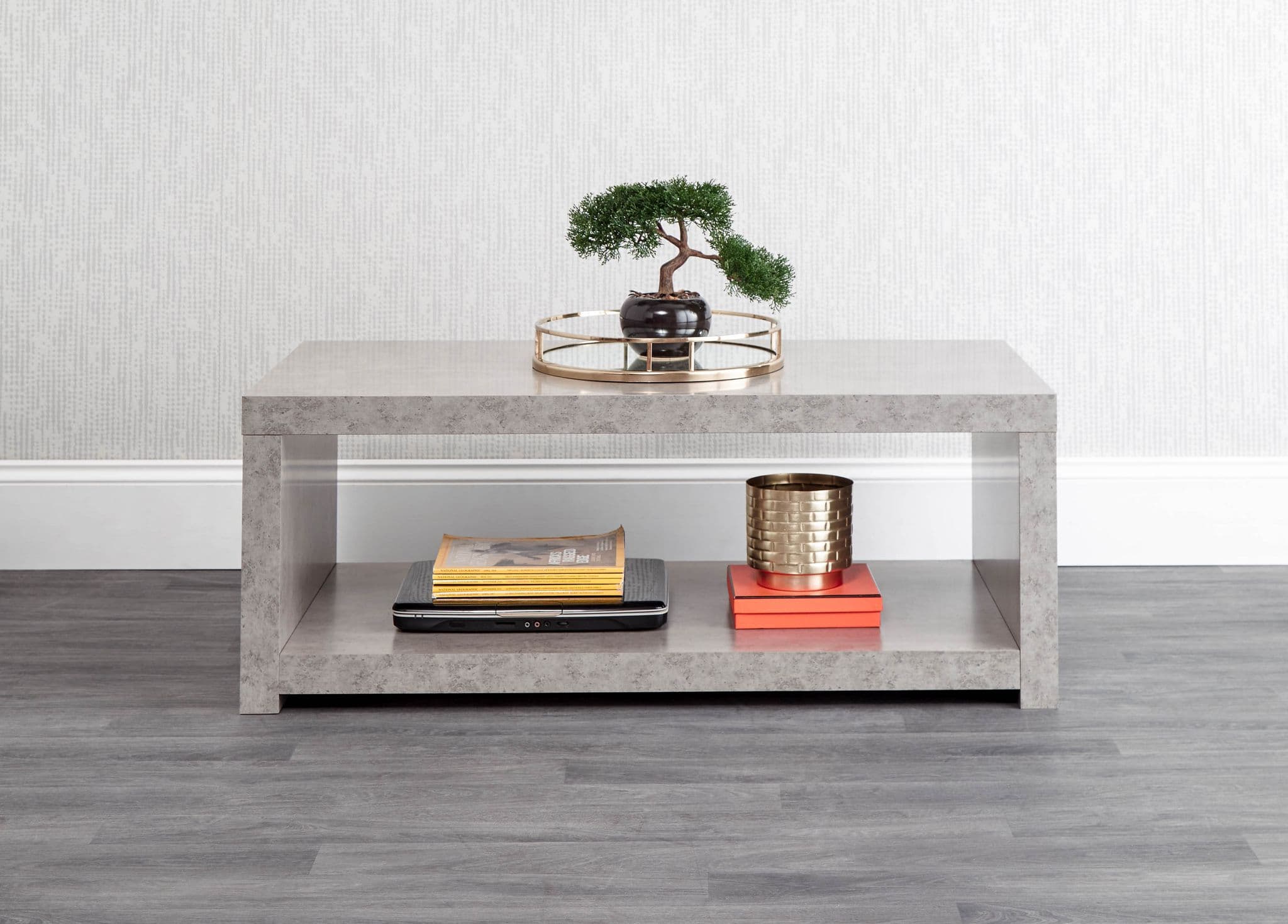 BLOC COFFEE TABLE WITH SHELF CONCRETE