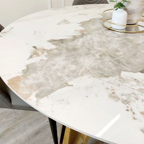Caesar Gold 1 3 Round Dining Table with Sintered Stone Top