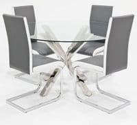 Clear Glass Round Crossley Road Dining Table With Benevento Dining Chairs