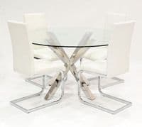 Clear Glass Round Crossley Road Dining Table With Benevento Dining Chairs