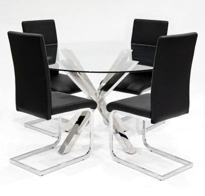 Clear Glass Round Crossley Road Dining Table With Benevento Dining Chairs