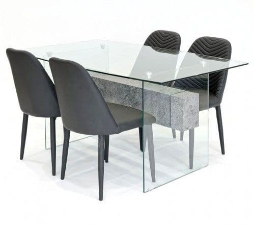 Clear Glasstone Dining Table With Stream Dining Chairs