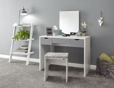 ELIZABETH DRESSING TABLE SET WHITE + GREY
