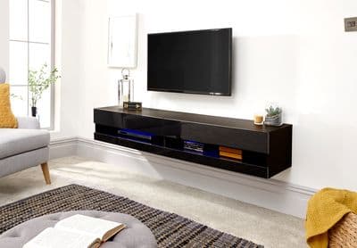 GALICIA 180CM WALL TV UNIT WITH LED BLACK