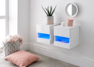 GALICIA PAIR OF WALL HANGING BEDSIDE TABLES WHITE