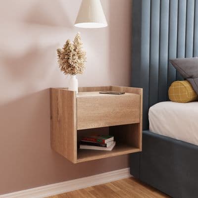 HARMONY WALL MOUNTED PAIR OF BEDSIDE TABLES OAK