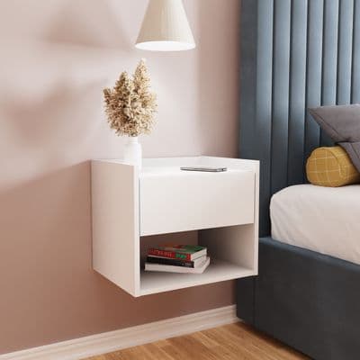 HARMONY WALL MOUNTED PAIR OF BEDSIDE TABLES WHITE
