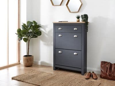 LANCASTER 2DR 1DRW SHOE CABINET SLATE BLUE