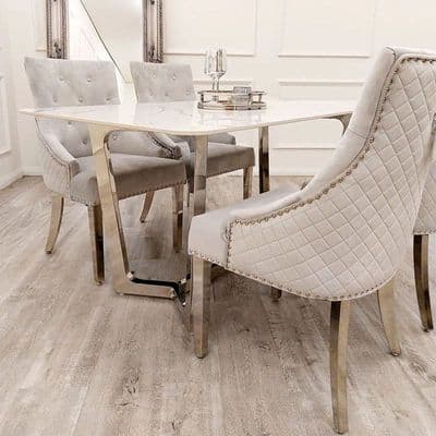 Leon 1.6m Chrome Dining Table White Sintered Stone Top