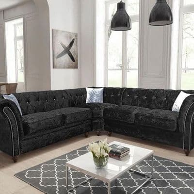 London Chesterfield Black Velvet Corner Sofa