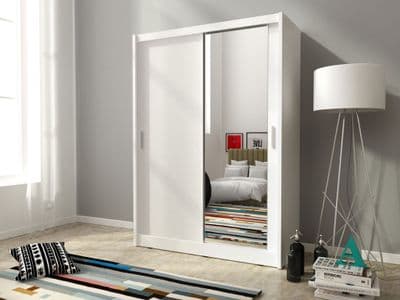 Maza 1 Mirror sliding wardrobe 130cm/150cm in whte/oak/grey