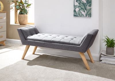 MILAN UPHOLSTERED BENCH DARK GREY HOPSACK