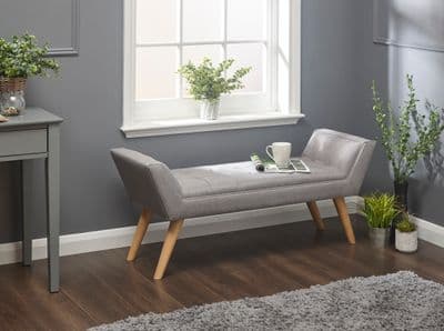 MILAN UPHOLSTERED BENCH GREY HOPSACK