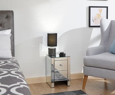 MIRRORED 2 DRAWER SLIM CHEST CLEAR GLASS