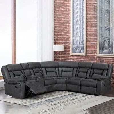 Nova Corner Electric Recliner Sofa In Grey With Black Trim