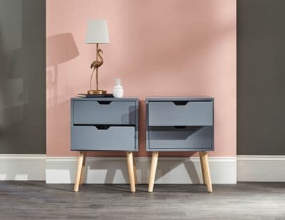 NYBORG PAIR OF 2 DRAWER BEDSIDES DARK GREY