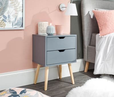 NYBORG SINGLE 2 DRAWER BEDSIDE DARK GREY