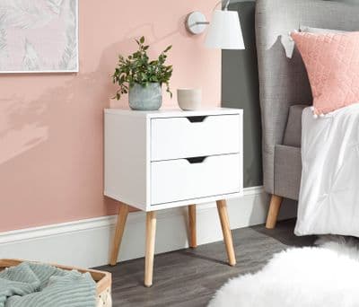 NYBORG SINGLE 2 DRAWER BEDSIDE WHITE