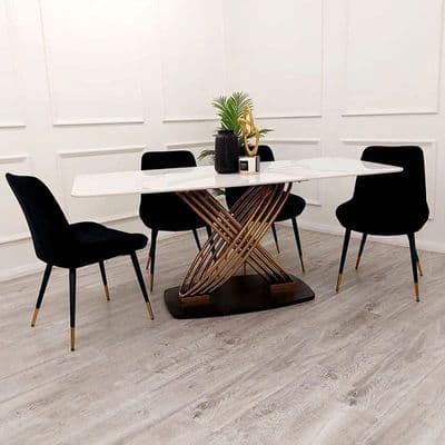 Oreo Gold 1.8m Dining Table with White Sintered Stone Top