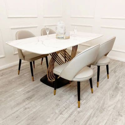 Oreon Gold 1.8m Polar  White Marble Dining Set