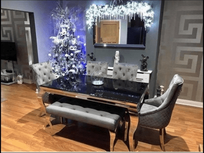 Paris Black GlassDining Table- 4 Chairs & Bench