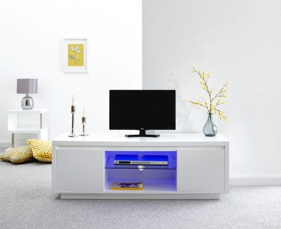 POLAR HIGH GLOSS LED LARGE TV UNIT WHITE