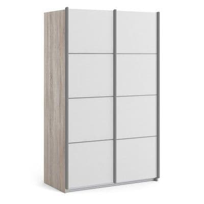 Verona Sliding Wardrobe 120cm -2 Shelves (Truffle Oak & white)