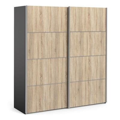 Verona Sliding Wardrobe 180cm - 2 Shelves (Oak & Black)