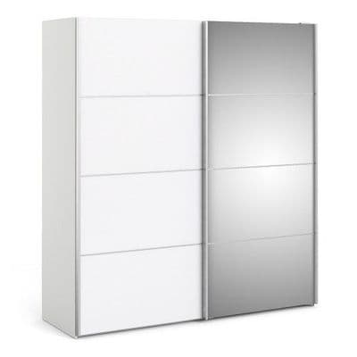 Verona Sliding Wardrobe 180cm - 5 Shelves (Mirror & white)