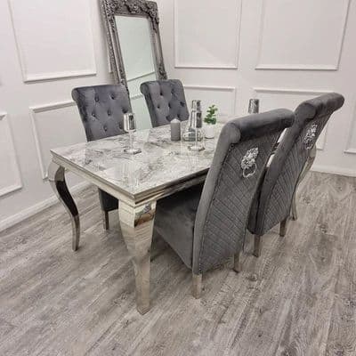 Vuitton Grey Marble Dining Table With Chairs