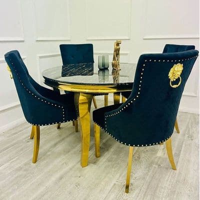 Vuitton Round 1.3m Gold Dining Table With Chairs