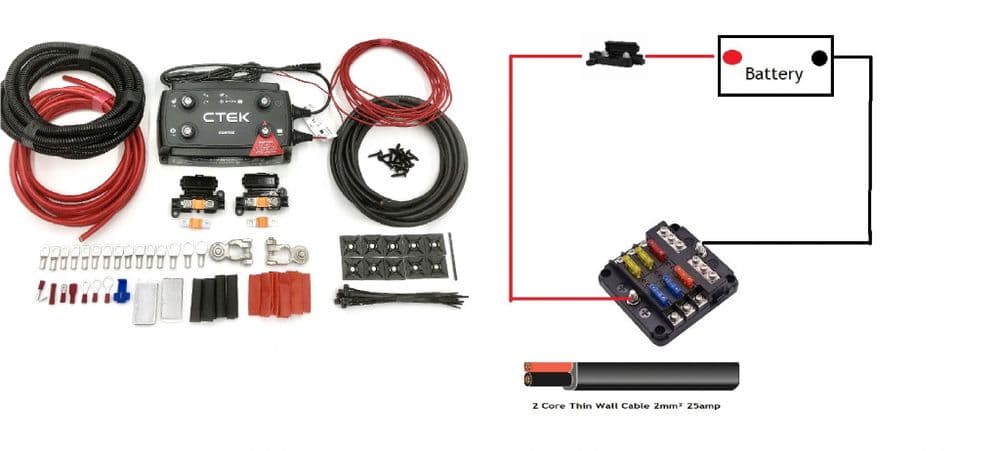 Campervan Wiring Kit with Ctek D250SE Battery to battery Charger Fuse Box