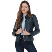 Ashwood Leather Biker Jacket in Navy