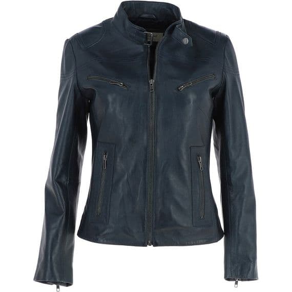 Ashwood Leather Biker Jacket in Navy