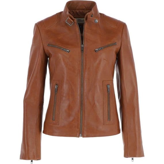 Ashwood Leather Biker Jacket in Tan