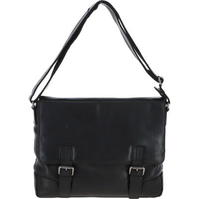 Ashwood Unisex Leather Messenger Bag in Black
