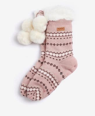 Barbour Fairisle Lounge Socks in Pink / Chocolate