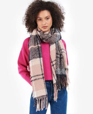 Barbour Tartan Boucle Scarf in Pink Midnight