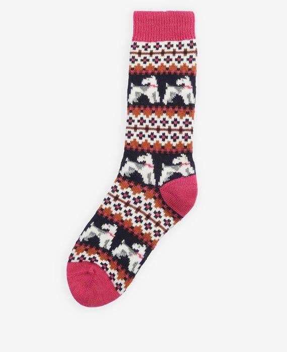 Barbour Terrier Fairisle Socks in Navy / Pink