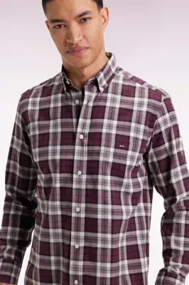 Eden Park Check Shirt In Burgandy