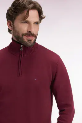 Eden Park Cotton Half Zip In Burgandy