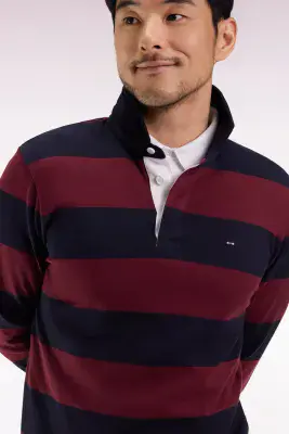 Eden Park Stripe Rugby Shirt In Burgandy