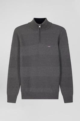 Eden Park Striped Half Zip In Grey