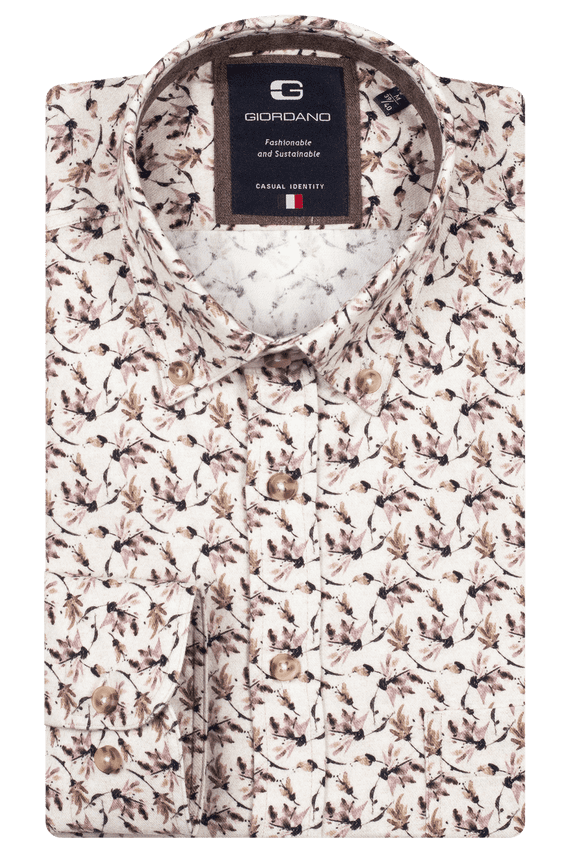 Giordano Brushed Printed Shirt In Purple And Brown