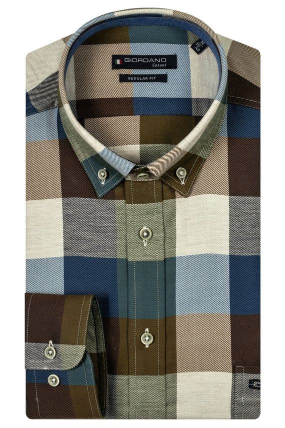 Giordano Check Shirt In Green And Brown