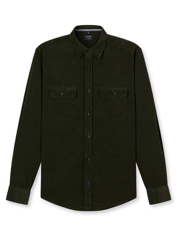 Olymp Casual Cord Shirt In Olive
