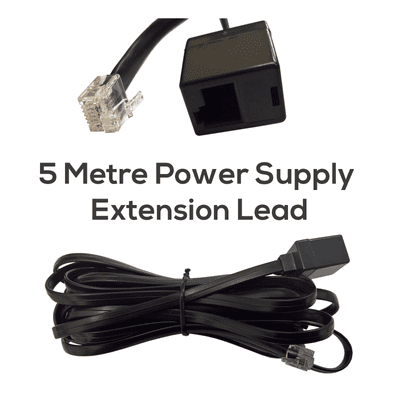 Power Supply Extension Lead 5 Metres In Black Or White (RJ11 Plug Connection With Left Offset Clip)