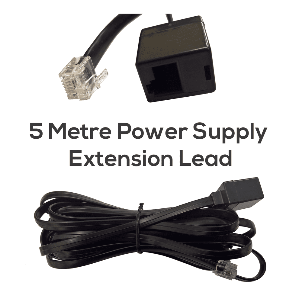 Power Supply Extension Lead Metres In Black Or White RJ11 Plug